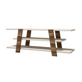 Hanah Home Soporte TV Nogal, Crema, Moderno, Novedoso. Mejora tu espacio vital con este soporte de TV fabricado en tablero de partículas de 18mm de grosor.